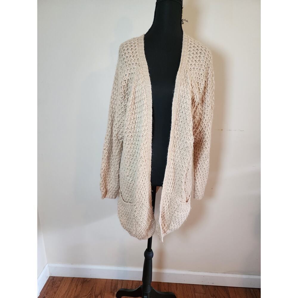 POL Womens Large Crochet Long Sleeve Cardigan Sweater Boho